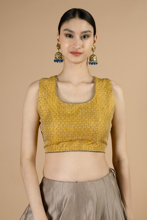 Mustard Brocade Saree Blouse
